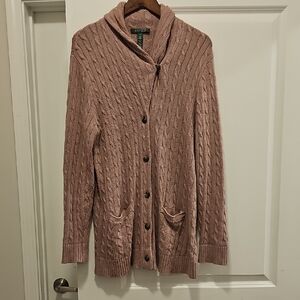 Lauren Ralph Lauren Pink Cable Knit Cardigan